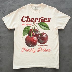 Retro Cherries Advertisement T Shirt, Comfort Colors, Vintage Graphic Tee, Funny Unisex Shirt, 90s Y2K Tee, Summer Fruit Shirt, Gift Shirt