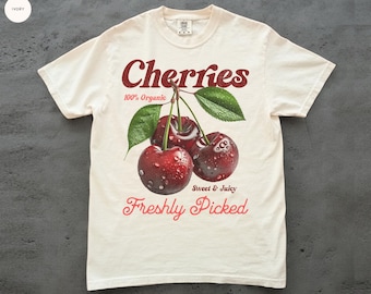 Retro Cherries Advertisement T Shirt, Comfort Colors, Vintage Graphic Tee, Funny Unisex Shirt, 90s Y2K Tee, Summer Fruit Shirt, Gift Shirt