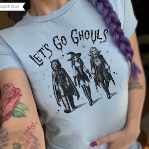 Let&#39;s Go Ghouls Baby Tee, Retro Halloween Shirt, Witch Vampire Werewolf Tee, Vintage Funny Halloween Shirt, Spooky Season 90s Baby Tee