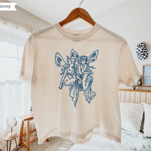 Medieval Fairies Boxy T-Shirt, Fairycore Whimsical Shirt, Retro Graphic T-Shirt, 90s Y2K Tattoo Dark Academia Fantasy Boho Trendy Faerie Tee