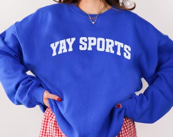 Yay Sports Crewneck-tröja, Varsity-tröja, Matchdagströja, College Sport-tröja, Fotbollströja, Rolig fotbollsmamma-tröja