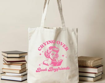 Crying Over Book Boyfriends Tote Bag, Canvas Book Bag, Gift Tote Bag, Funny Retro Tote Bag, Bookish Tote Bag, Book Lover Gift, Cute Tote Bag