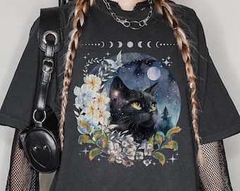 Cottagecore Whimsigoth Cat T Shirt, Comfort Colors Goblincore Tee, Witchy Cat T Shirt, Celestial Fairycore, Cat Lovers Gift, Fantasy Shirt