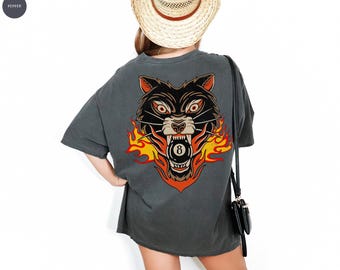Lucky Panther T Shirt, Comfort Colors®, Vintage Tattoo 8 Ball Shirt, Retro Grunge Graphic Streetwear, Vintage Western Lucky Festival Shirt