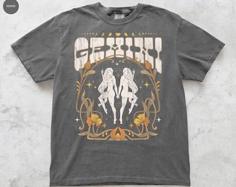 T-shirt Gemini Zodiac Comfort kleuren, retro jaren 70 art nouveau T-shirt Gemini astrologie, T-shirt T-shirt T-shirt T-shirt T-shirt T-shirt verjaardag T-shirt, hemels cadeau
