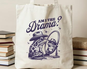 Am I The Drama Frog Tote Bag, Western Canvas Tote Bag, Gift Tote Bag, Funny Vacation Tote, Frog Lover Gift, Travel Tote, Cute Uni Tote Bag