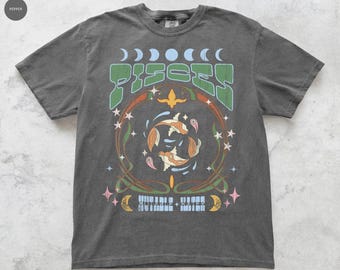 Pisces Zodiac T Shirt, Comfort Colors, Art Nouveau Astrology Retro 70s Pisces Vintage Style Unisex Pisces Birthday Gift Celestial Boho Tee