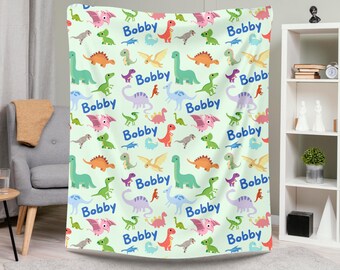 Cobertor com nome personalizado para meninos, cobertor de dinossauro para presente para filho, cobertor com nome personalizado para presente para menino, presente personalizado para berçário, bebê dinossauro