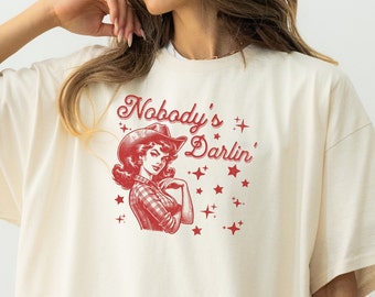 T-shirt Nobody's Darlin' Cowgirl, retro western T-shirt, vintage grafisch shirt, grappig sarcastisch oversized uniseks T-shirt, vintage cowboy-T-shirt