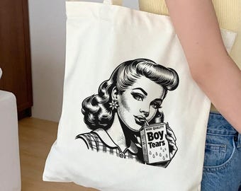 Torba typu Boy Tears, Torba feministyczna, Torba płócienna, Torba na prezent, Zabawna torba, Kobieta retro, Prezent feministyczny dla przyjaciela, Prezent na Galentynki