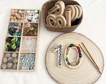 Montessori sensory numbers , loose parts , fine motor skills , counting, sorting, educational activities, preschool activity