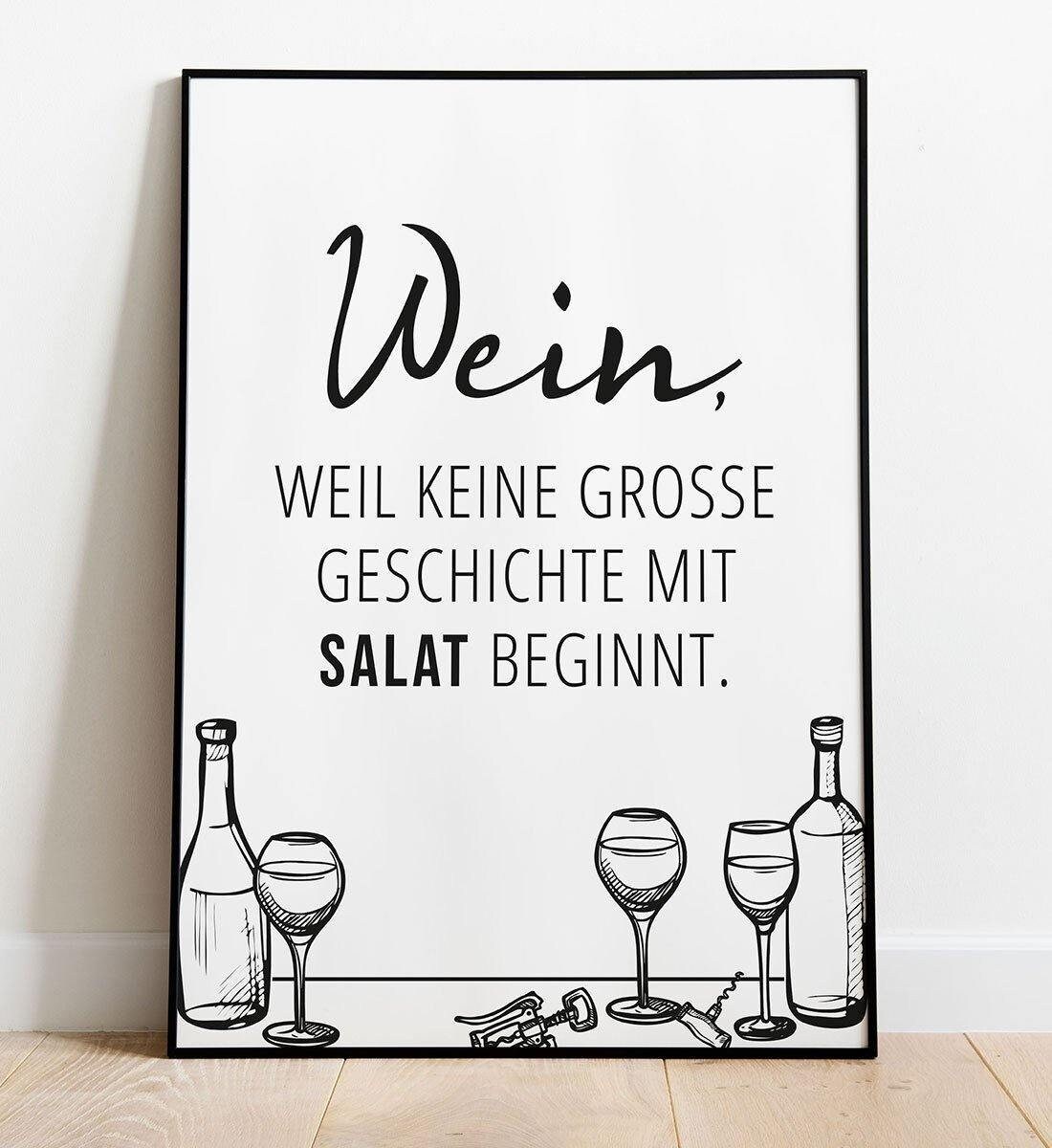 Wein statt Salat Poster PDF Direktdownload Etsy.de