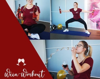 Birthday wine workout gift card to print out, give as a gift IMMEDIATELY, workout for wine lovers, sport & fun, get fit