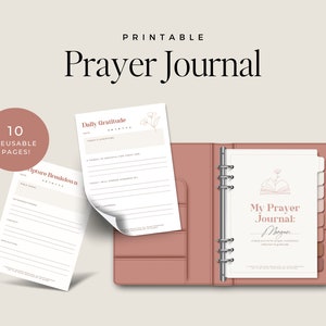 Pu&ograve; includere: Diario di preghiera stampabile con 10 pagine riutilizzabili. Il diario ha una copertina rosa e include pagine per la gratitudine quotidiana, l'analisi delle Scritture e le richieste di preghiera. Il testo sulla copertina recita "Il mio diario di preghiera: Morgen".