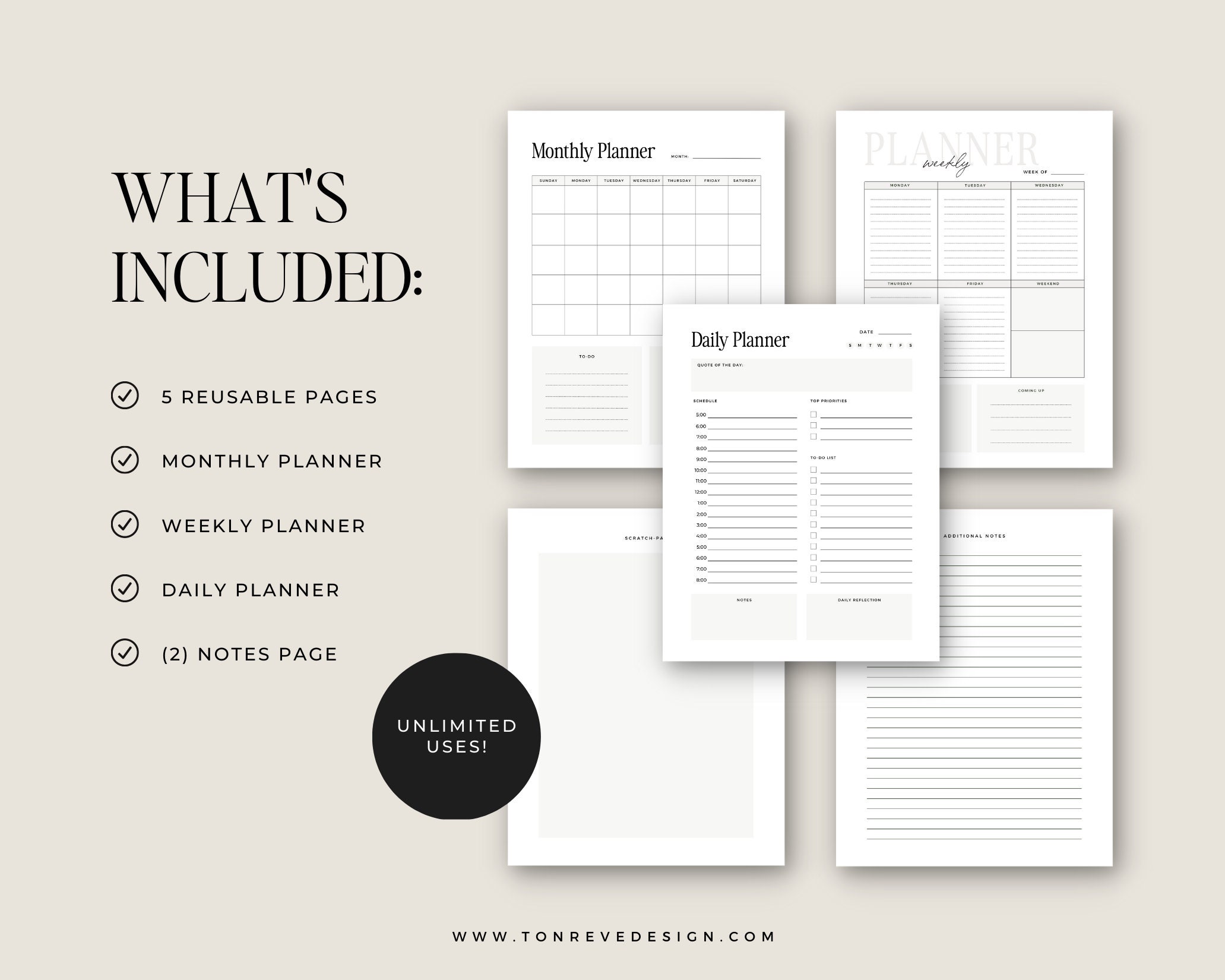 Minimalist Planner, Printable PDF, Goodnotes Digital Planner, Monthly