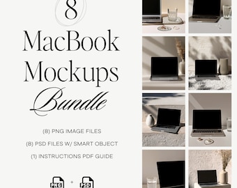 Minimalist MacBook Mockup Bundle, Laptop Mockups for Designers, Device Mockups, Website Mockups, Realistic Branding Mockups