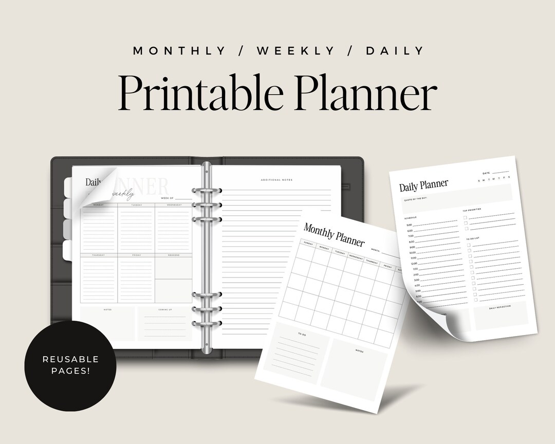 Minimalist Planner, Printable PDF, Goodnotes Digital Planner, Monthly