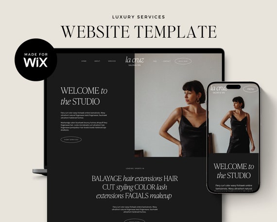 Website Template for Salon, Spa, Hair Stylist, Lash/Brow Artist, Tanning, Wix Website Design, Services Website, Dark Theme, Luxury Website