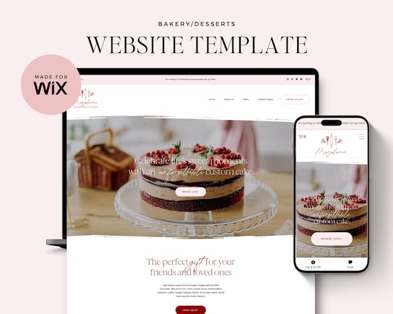 Wix Website Template for Bakery, Pink and Red Website, Feminine Website Template for Custom Cakes, Cookies, Cupcakes, Website Design Wix