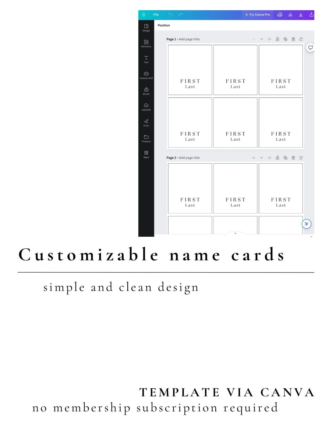 Simple&elegant Table Name Card Template - Etsy