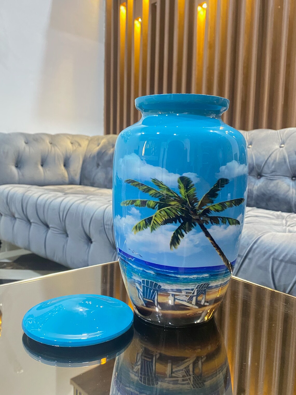 Cremation Urn for Human Ashes Funeral Blue Beach Urn Etsy