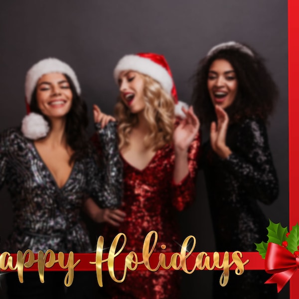 5 Happy Holidays 2732x2048 Salsa Booth OVERLAYS 360 Video PhotoBooth Template 5 PNG files Merry Christmas Blank Red Silver Gold Spinner