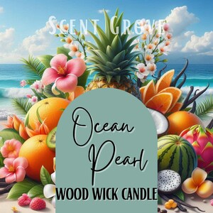 Candle Ocean Pearl scented Wood Wick Soy Candle strong long lasting handmade eco friendly natural vegan non toxic pet cat dog safe