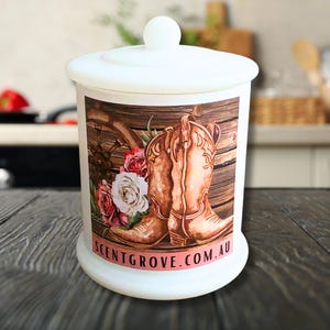 cowgirl boots Country Western Wood Wick Soy Candle XL matte white jar