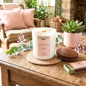 Birthday Cake scented Wood Wick Soy Candle handmade long lasting crackling wick large jar