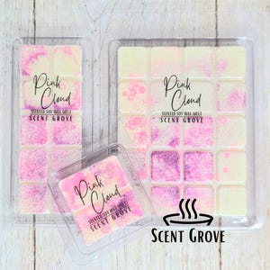 Designer dupes Pink Cloud scented soy wax melt strong scented long lasting home fragrances samples for sale snap bar melts clam shells