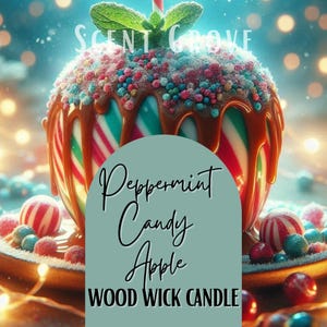 Peppermint Candy Apple scented Wood Wick Soy Candle christmas scent strong scent long lasting