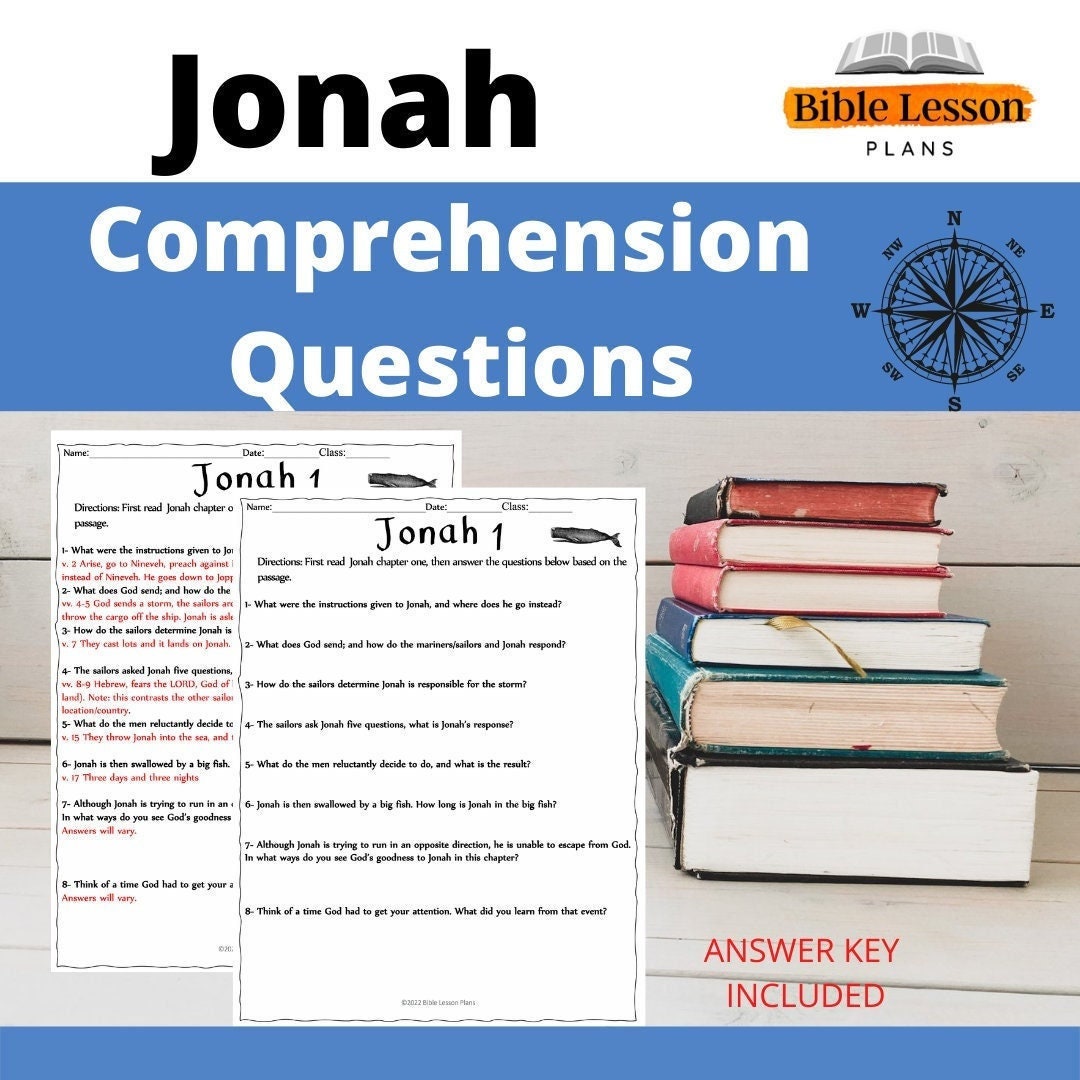 Book of Jonah Comprehension Questions Educational Prints