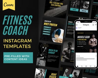 Fitness Coach Instagram Post Vorlagen | Ideen für Canva-Inhalte (Digitaler Download)