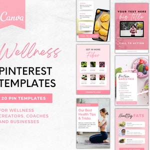 Wellness Pinterest Templates Canva, Pink Pinterest Pins, Health Pinterest Pins