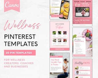 Wellness Pinterest-sjablonen Canva, roze Pinterest-pins, gezondheid Pinterest-pins