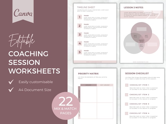Coaching Worksheet Template | 22-Page Course Workbook (Canva Editable)