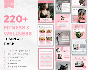 220+ Fitness Template Pack | Fitness Instagram Templates | Fitness Program eBook | Nutrition Templates