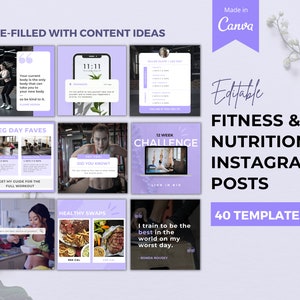 40 Fitness & Nutrition Instagram Templates | Instagram Engagement Templates | Health Canva Social Media Templates