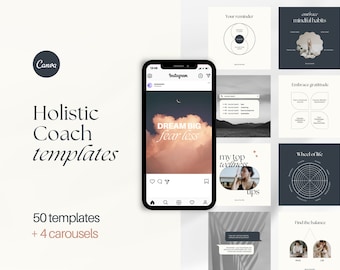 Holistic Coach Instagram Templates, Wellness & Mindfulness (Canva Editable)