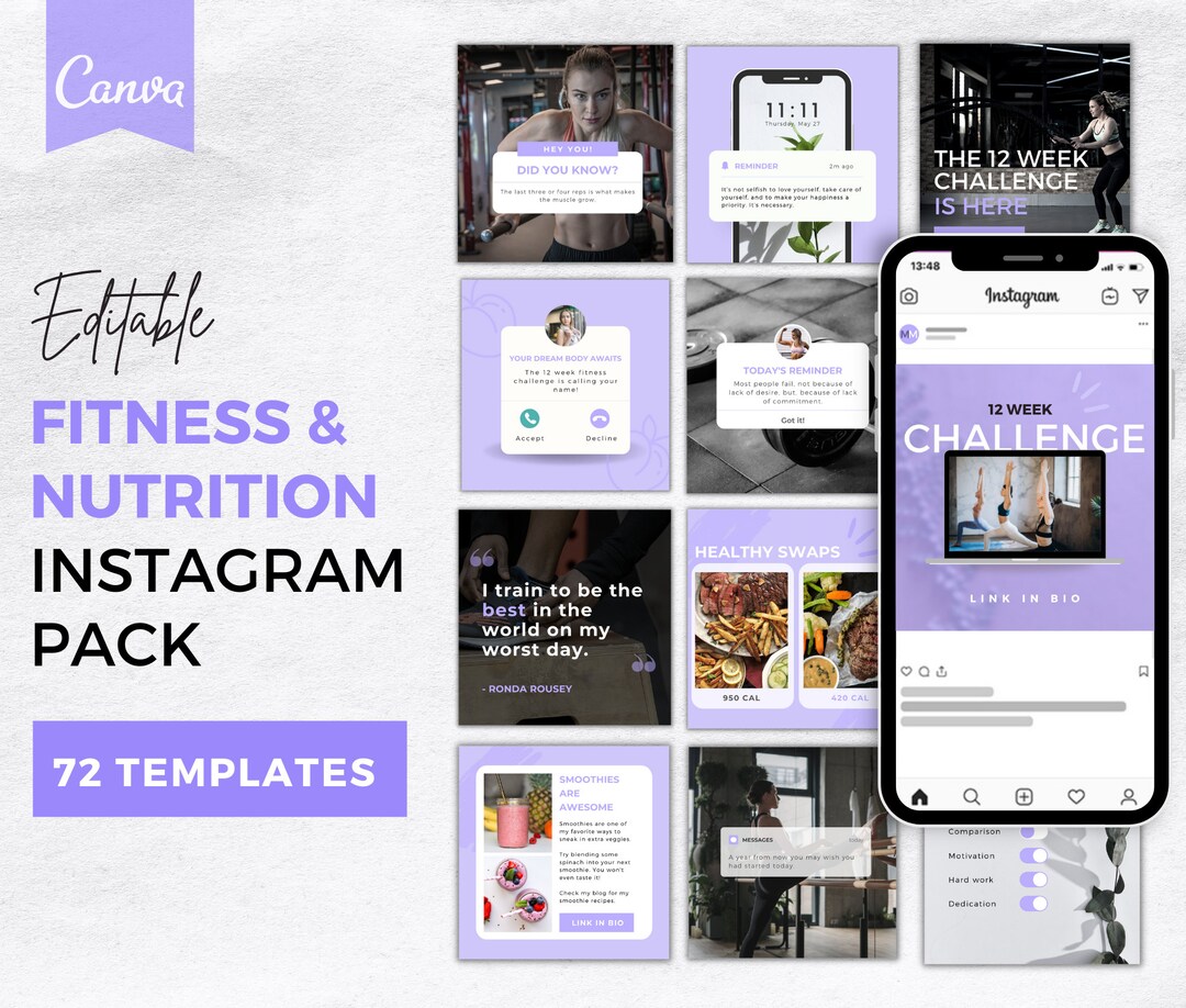Fitness Nutrition Instagram Templates Pack Instagram Engagement