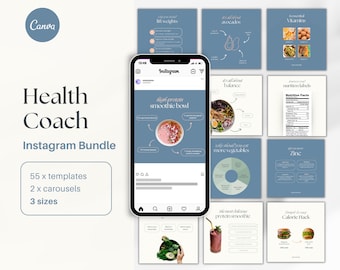 Health Coach Instagram Templates, Nutrition Canva Bundle (Digital Download)