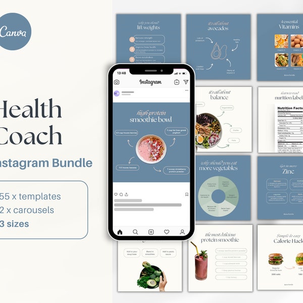 Health Coach Instagram templates, Nutrition Instagram Templates, Health and Wellness Canva