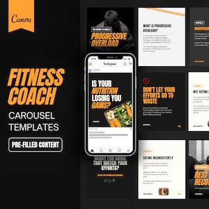 Fitness Coach Carousel Templates, Fitness Canva Instagram Carousel Templates, Personal Trainer Templates Canva