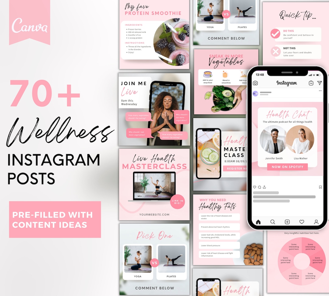 Wellness Instagram Post Templates | Health Coach Canva Designs - Etsy