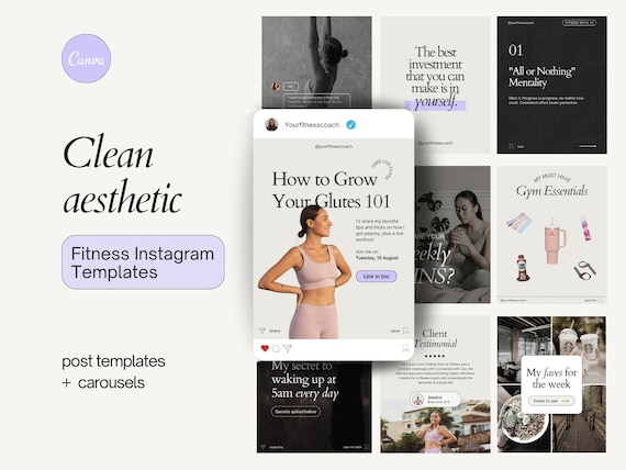 Fitness coach, Personal Trainer, Wellness coach Instagram Templates, Health & Wellness Social Media Canva Templates