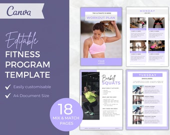 Plantilla de libro electrónico de programa de fitness / Guía de plan de entrenamiento Canva (Descarga digital)