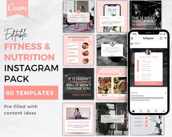 Fitness Instagram Templates | Nutrition Posts, Stories (Canva, 80)