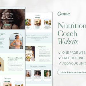 Canva Website Template for Nutrition Coaches, Nutrition Coach Templates, Coaching Canva Template