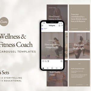 Plantilla de carrusel Canva / Entrenador de bienestar / Entrenador físico / Entrenador de salud / Plantillas de Instagram