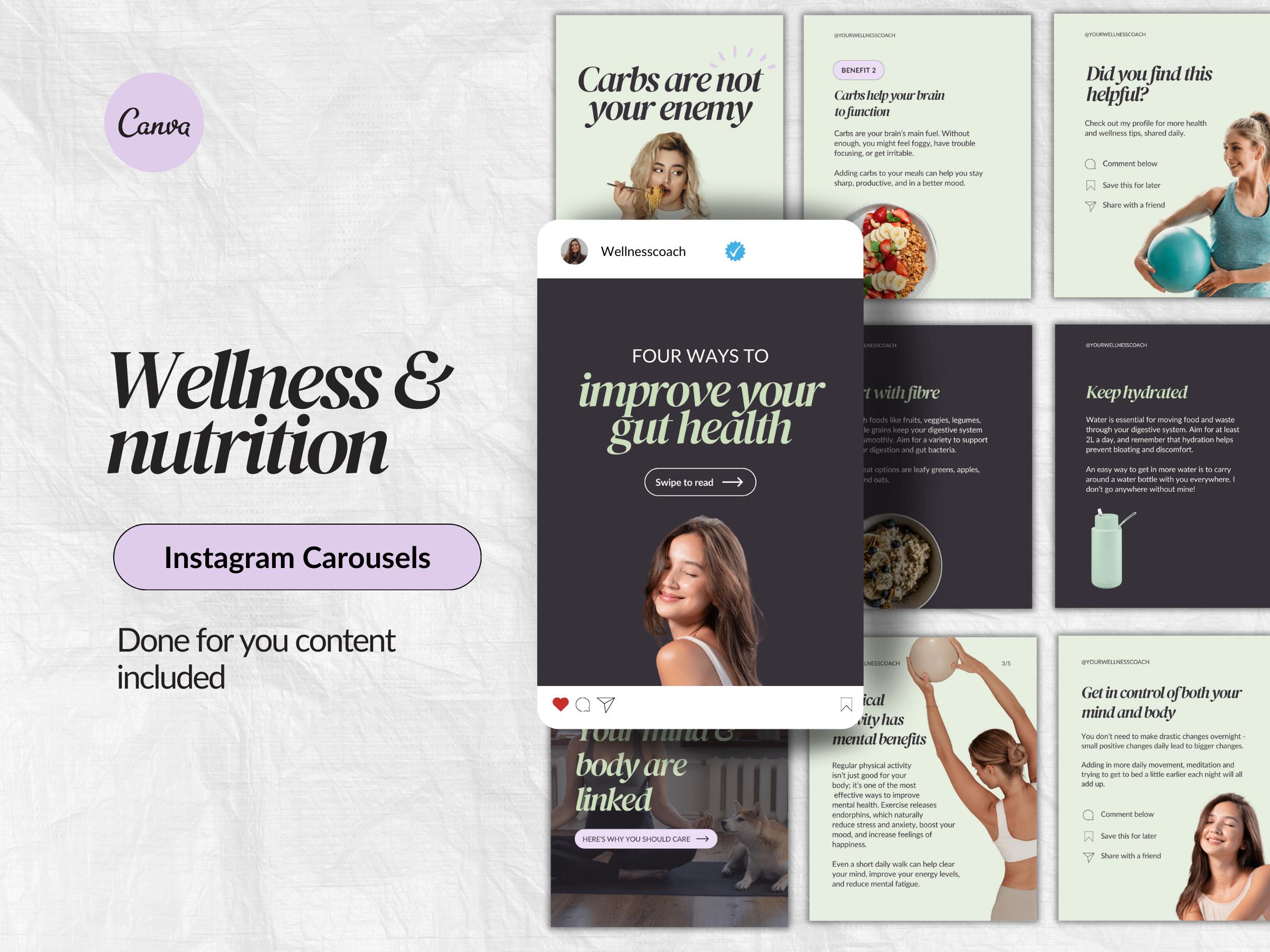 Nutrition Wellness Instagram-carrouselsjablonen, voedingsinhoud, sociale media voor wellness